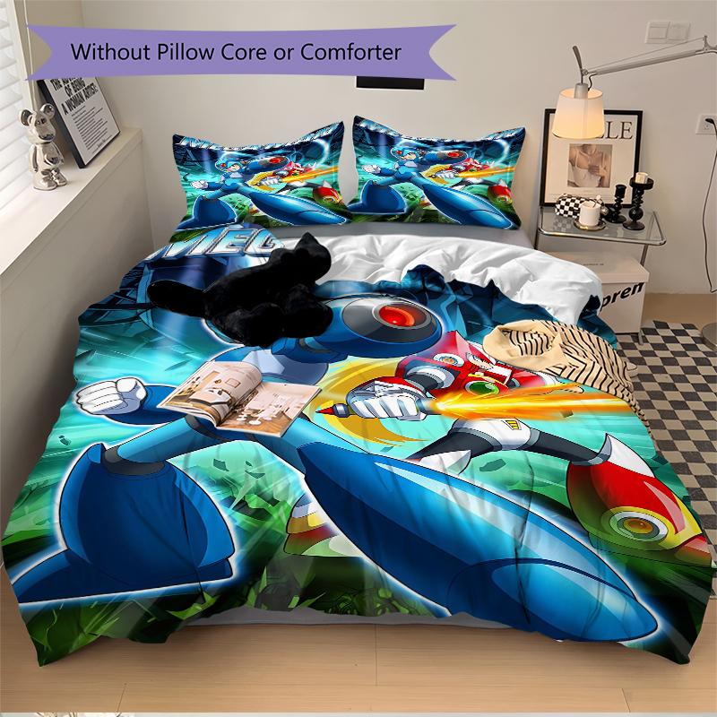 3Pcs Mega Man Energy Burst Bedding Set Quilt Cover Pillowcase Home Christmas Xmas Halloween Gift 1 Duvet Cover 2 Pillowcase M929489