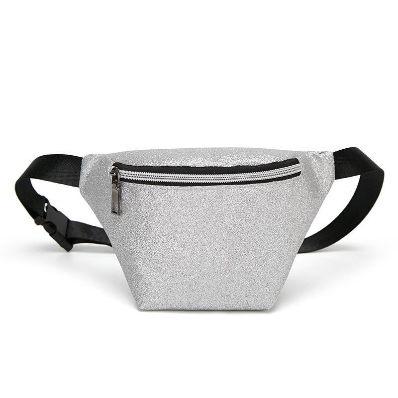 Fashionable Pure Color Chest Bag With Shiny Sequins And Soft Pu Leather For Women