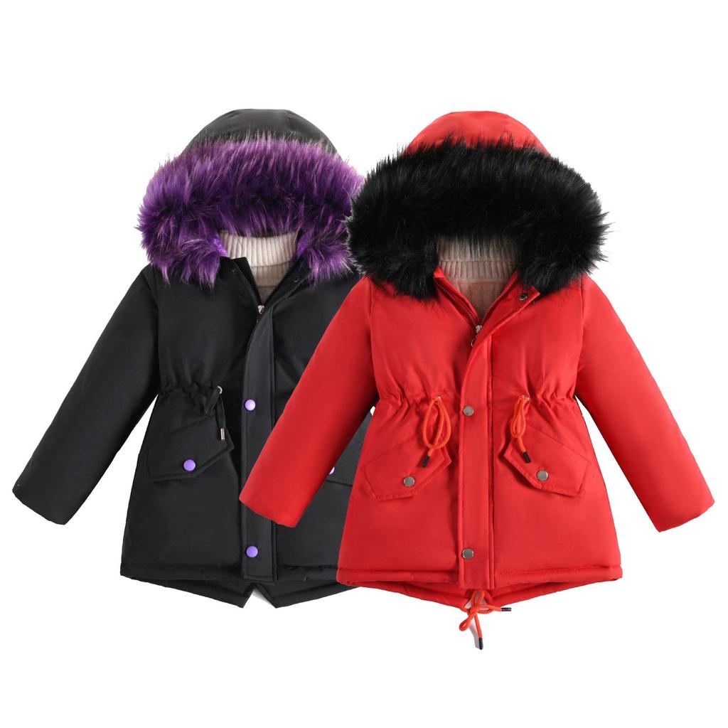 2023 Fashionable Korean Style Girls' Thickened Fleece-Lined Winter Parka Coat