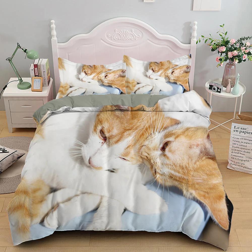 Lovely Pet Cat Bedding Set Cute Kitten Duvet Cover With Pillowcase Single Bed Sets Queen King Size Animal Polyester Quilt Covers