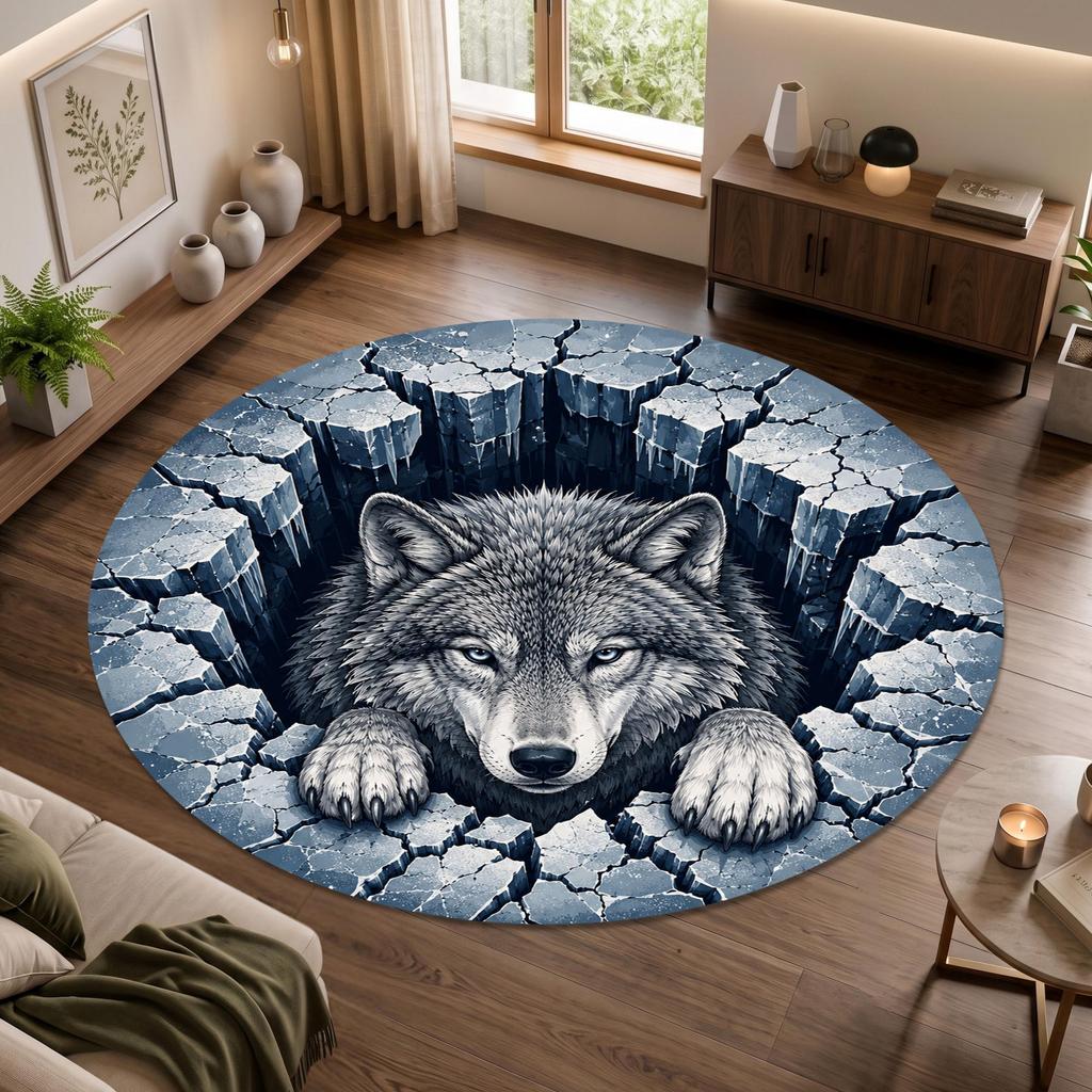 Polar Bear Ice Abyss Round Rug Coffee Table Side Floor Mat Studio Entry Hallway Home Decor Lounge Area Rug House Carpet