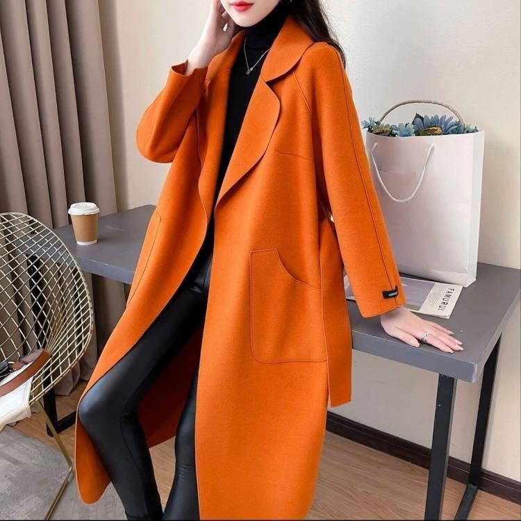 

Women Wool Coat Warm Fashionable Belted Autumn Outerwear M оранжевый