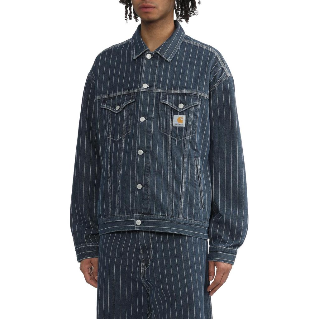 Carhartt WIP Striped Collar Single-Breasted Pocket Denim Jacket Unisex Jackets Dark-Blue CHXJKI033011M-BLA