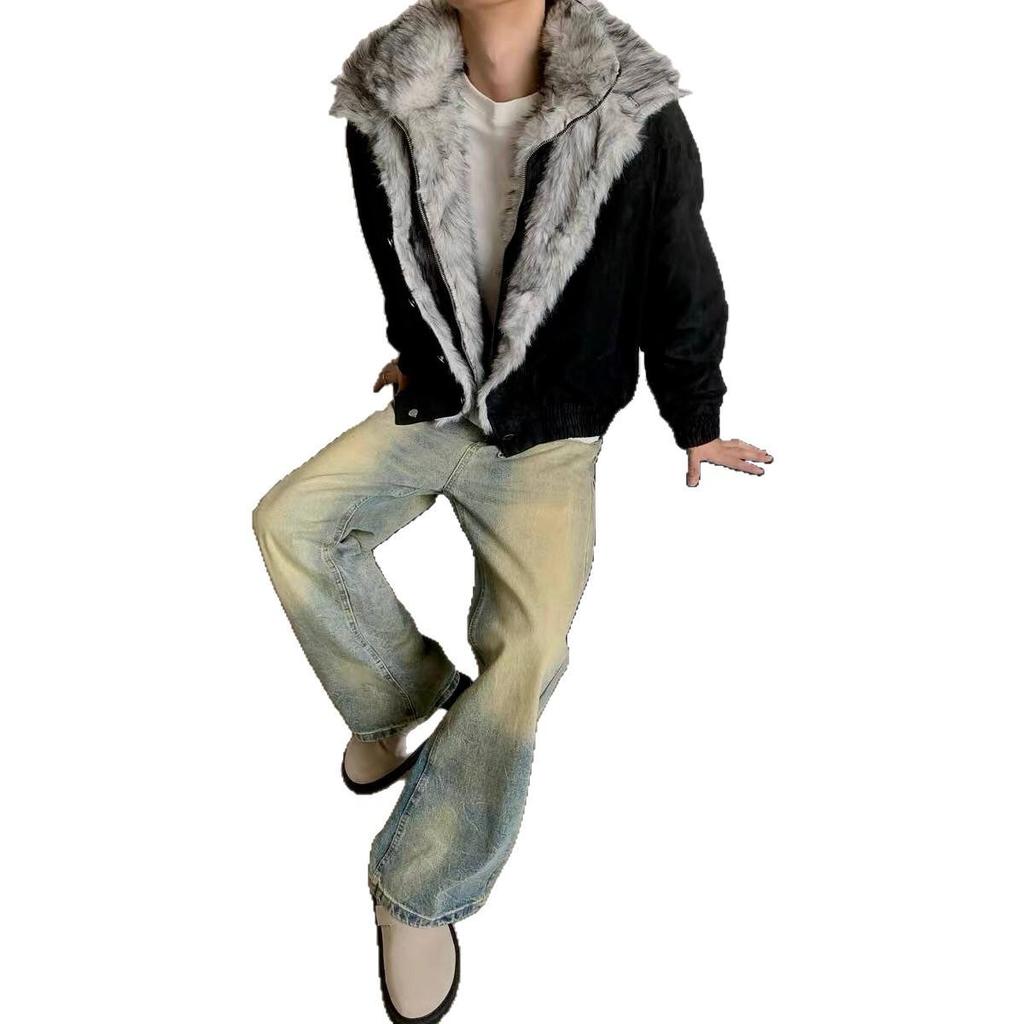 American Retro Mountain Eagle Cotton Jacket with Fur Collar - Unisex