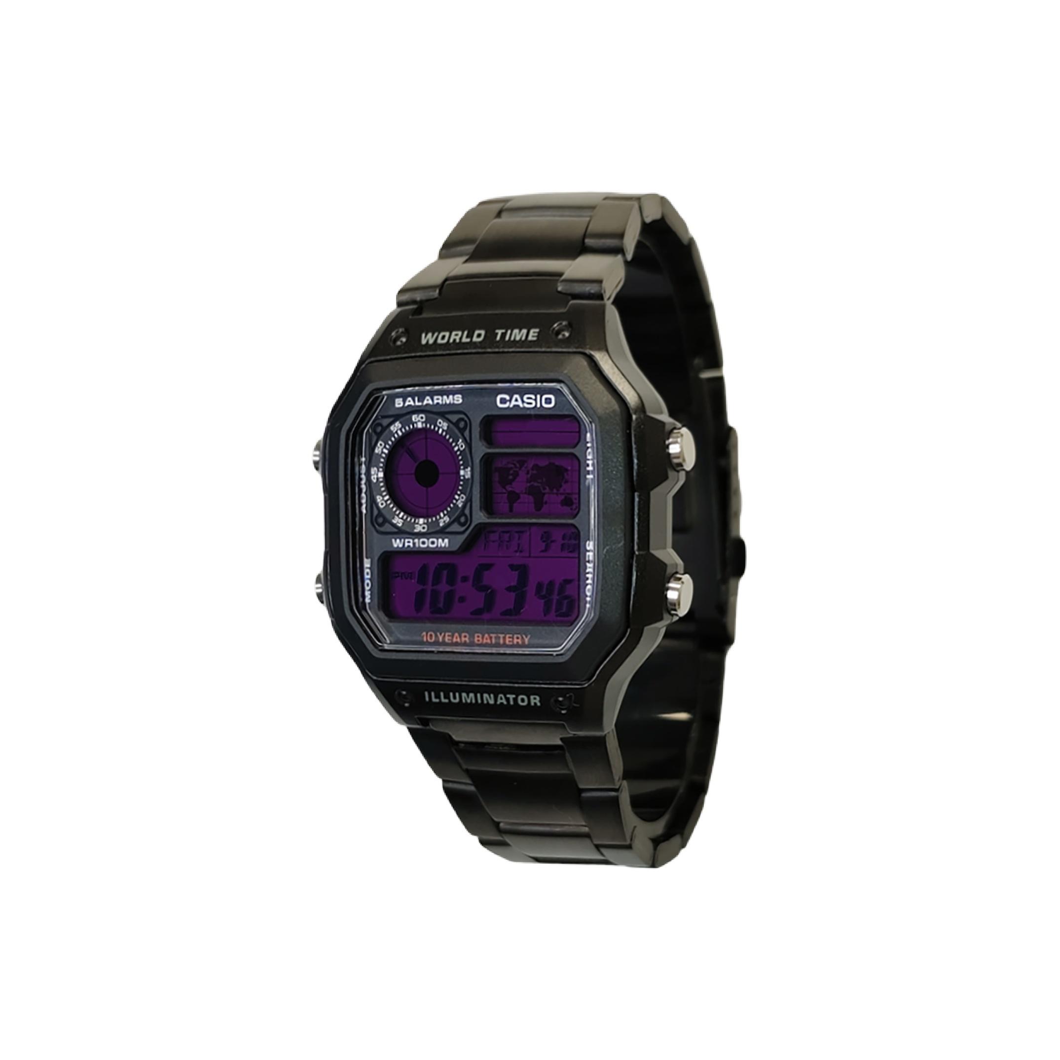 

CASIO Custom Collection Quartz Movement Stainless Steel Strap Watch Unisex Black Dial AE-1200WH-1A(Watch3--) Regular Watch Box