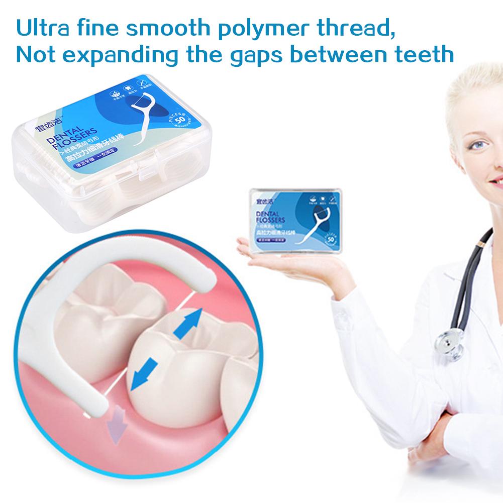 50pcs/Box Dental-Flossers,High Tensile Strength Dental Floss Picks,Toothpick,Tooth Cleaner Flosses Sticks,Oral Hygiene Care
