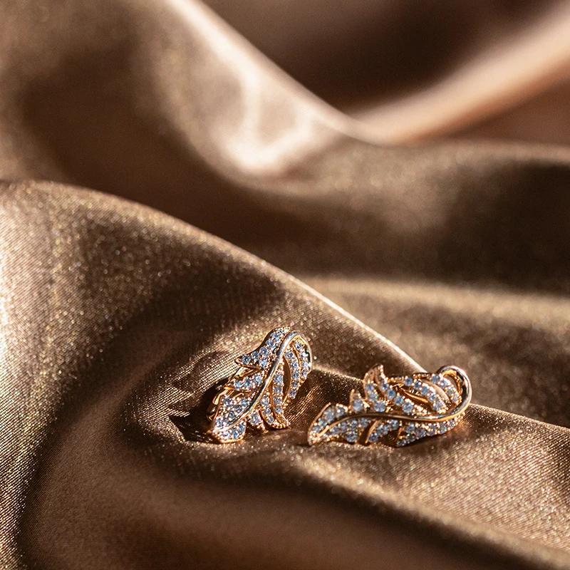 Hohle Textur Blatt baumeln voller Zirkon englische Ohrringe Frauen Hochzeit Vintage-Schmuck hypoallergen