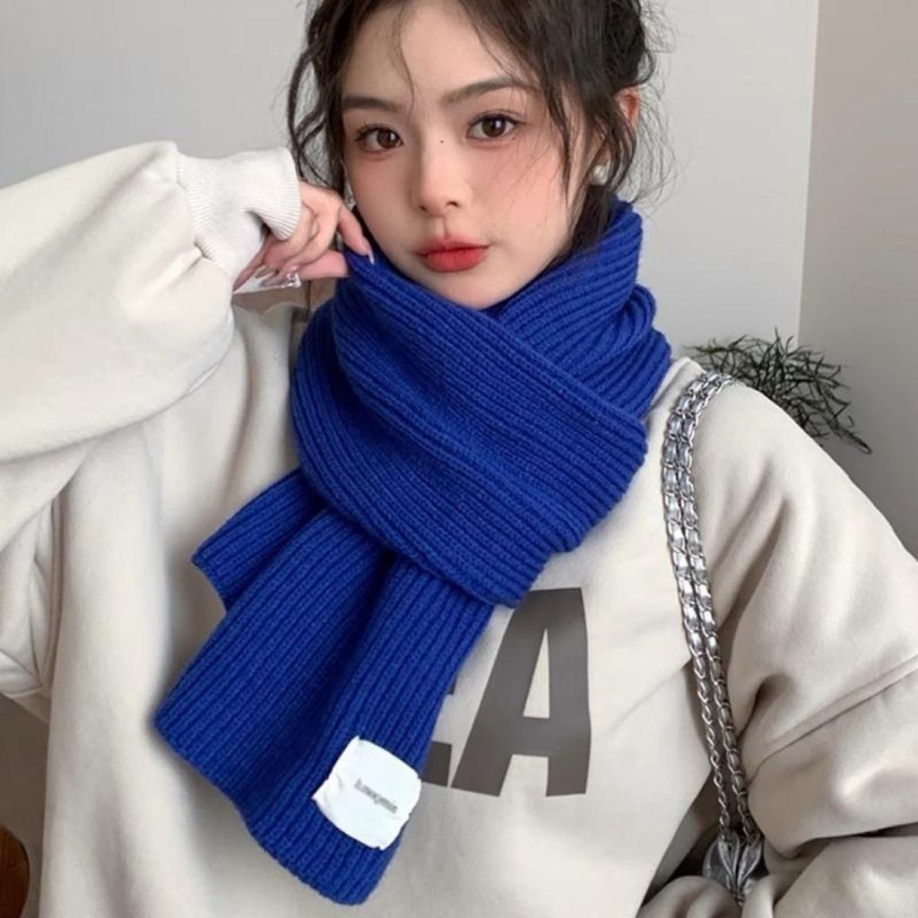 Wool solid color knitted red scarf women's autumn and winter Korean atmosphere versatile light luxury high-end couple scarf