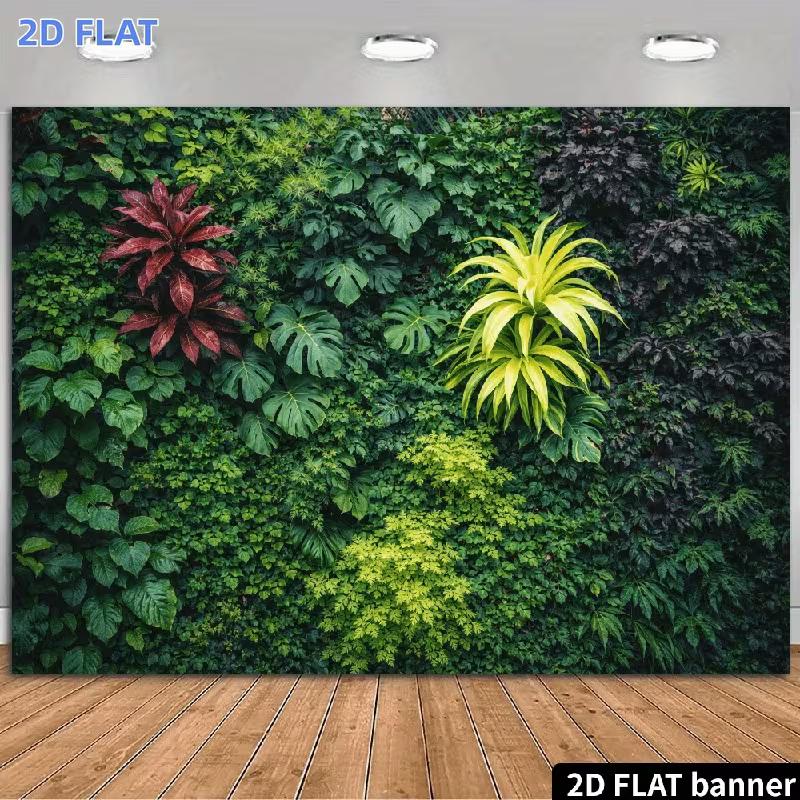2D Mehrfarbige Regenwald-Grünpflanzen Vertikale Pflanzenwand Studioaufnahme Hintergrund