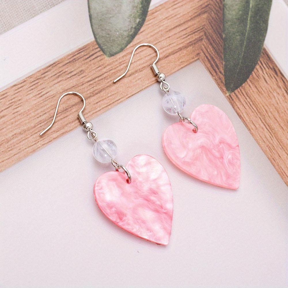 Boucles d'oreilles pendantes en forme de cœur en acrylique pour femmes et filles, Boucles d'oreilles pendantes en forme de cœur, Bijoux romantiques pour la Saint-Valentin