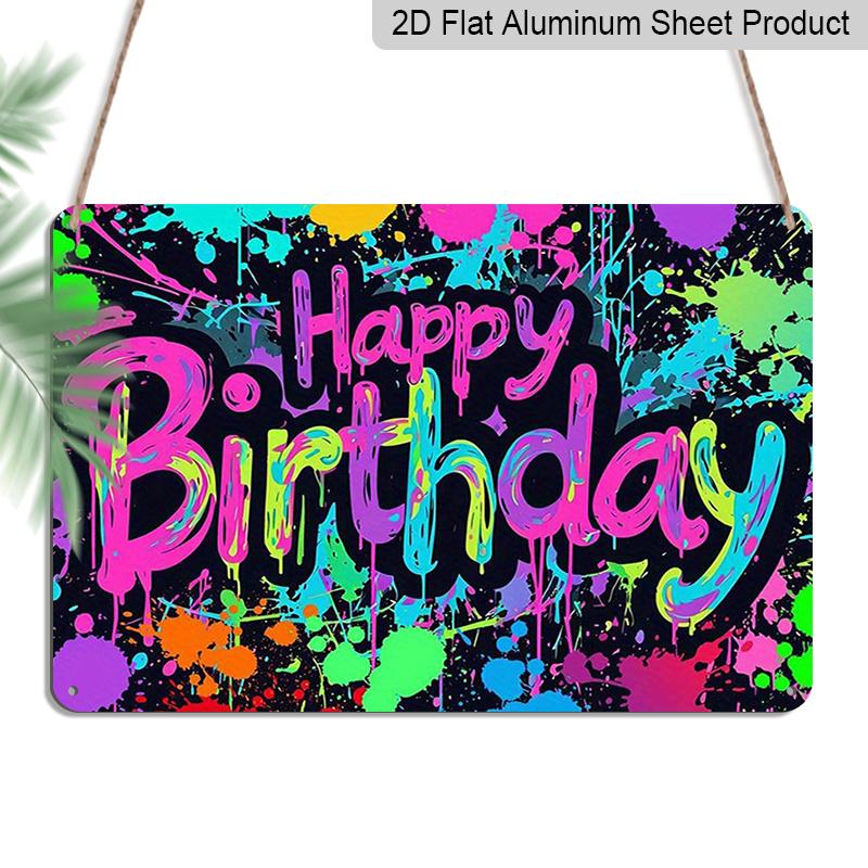 

2D Flat, 1pc Happy Birthday Graffiti Style Plaque - Colorful Neon Birthday Decor Sign, Black & Multicolor - Aluminium Wall Hanging Decoration for 20*30cm