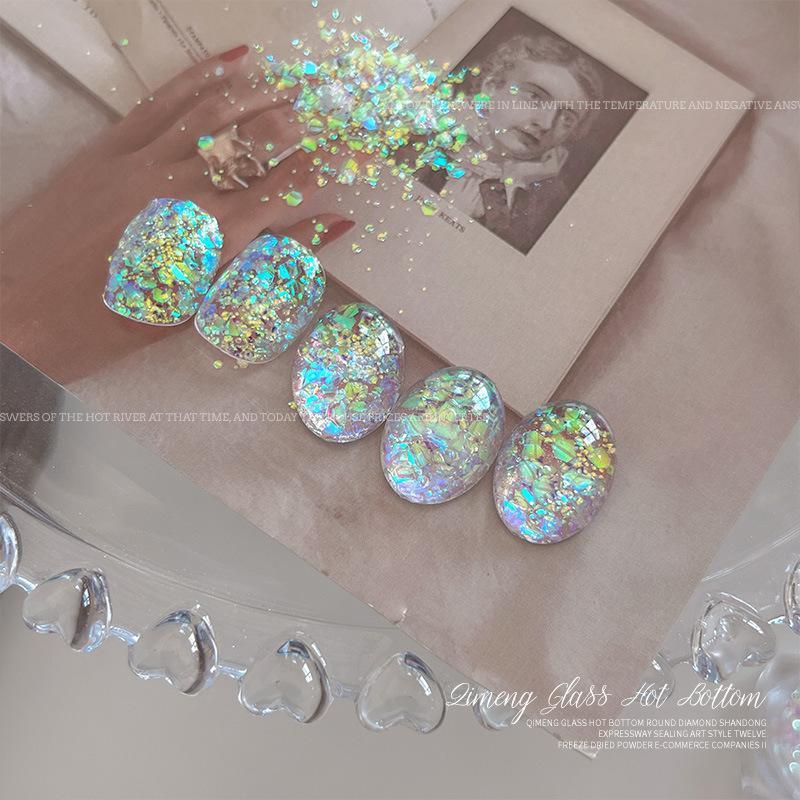 1/3 Jar Sparkly Holographic Iridescent Nail Art Glitter Sequins Irregular Sequins Shiny Manicure Nail Art Salon Nail Tool A