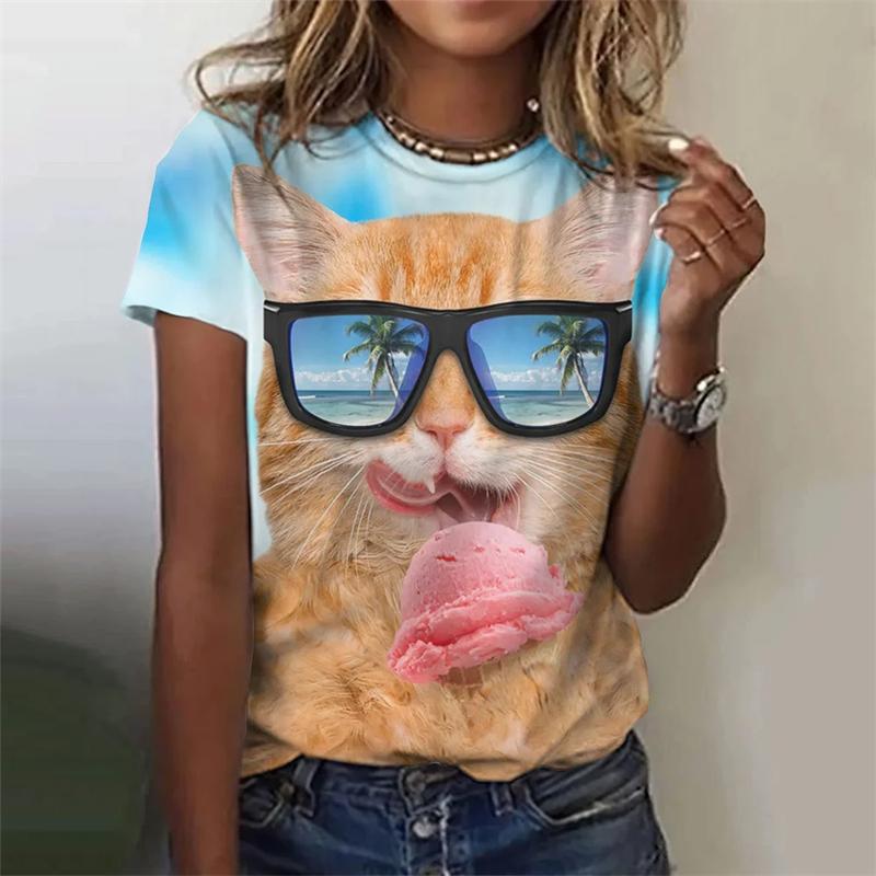 Neues lustiges Katze 3D-Druck Damen T-Shirt Weiblich Harajuku Freizeitkleidung Damenmode Niedliche Tiergrafik T-Shirts Mädchen Oberteile