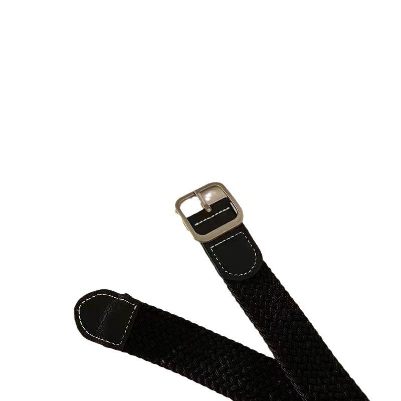 Korean-Style Unisex Woven Canvas Belt with Square Buckle