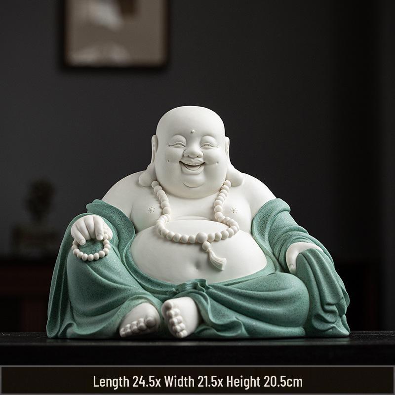 Ručně vyráběná keramická figurka Buddhy Maitréji s velkým břichem: Šťastný smějící se Buddha pro bohatství a domácí dekoraci