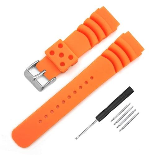 

Seiko Replacement Watch Band, Black/Green/Navy/Orange, 20mm/22mm Mounting Width, Diving Waterproof Rubber Strap, DAL0BP, SKA293J2, SKA291J1 (Orange, 2