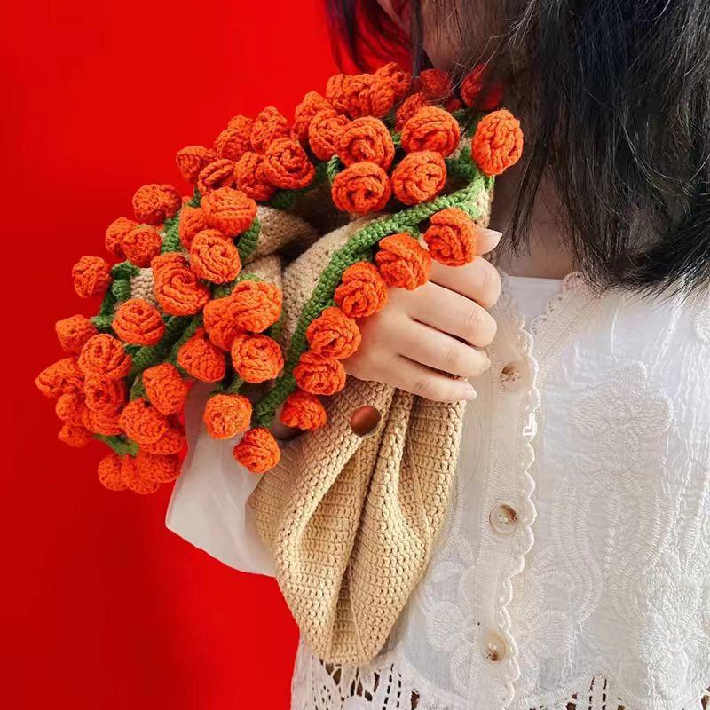 Handmade Wool Diy Bouquet Rose Blanket Material Pack Crocheted Lily Of The Valley Creative Gift Knitting