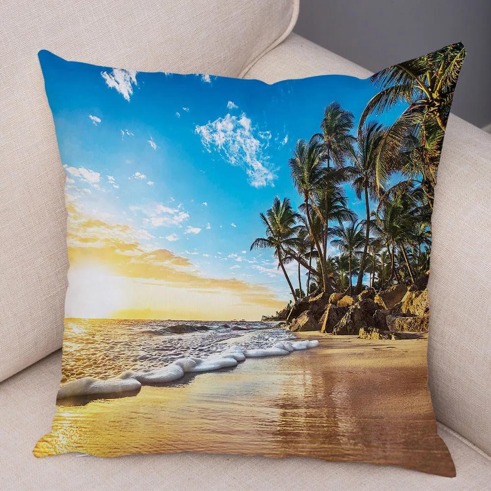 Vintage Colorful Style Coconut Tree Pillow Cover Country House Landscape  Sofa Car Office Cushion  Home Decor