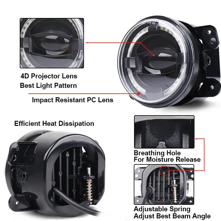 Angel Eye LED Fog Lights for JK & TJ Wrangler: High-Brightness Off-Road Bi-Beam Projector