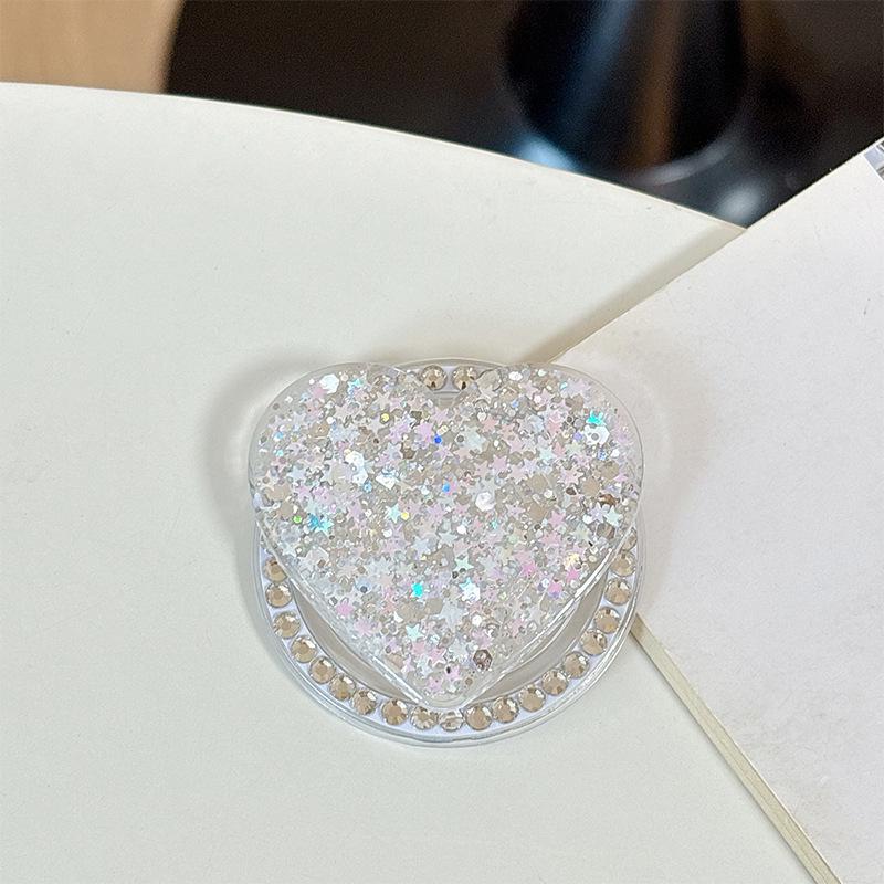 Elegant Sequins Heart Phone Holder: Women's Magnetic Ring & Stand for TV Viewing