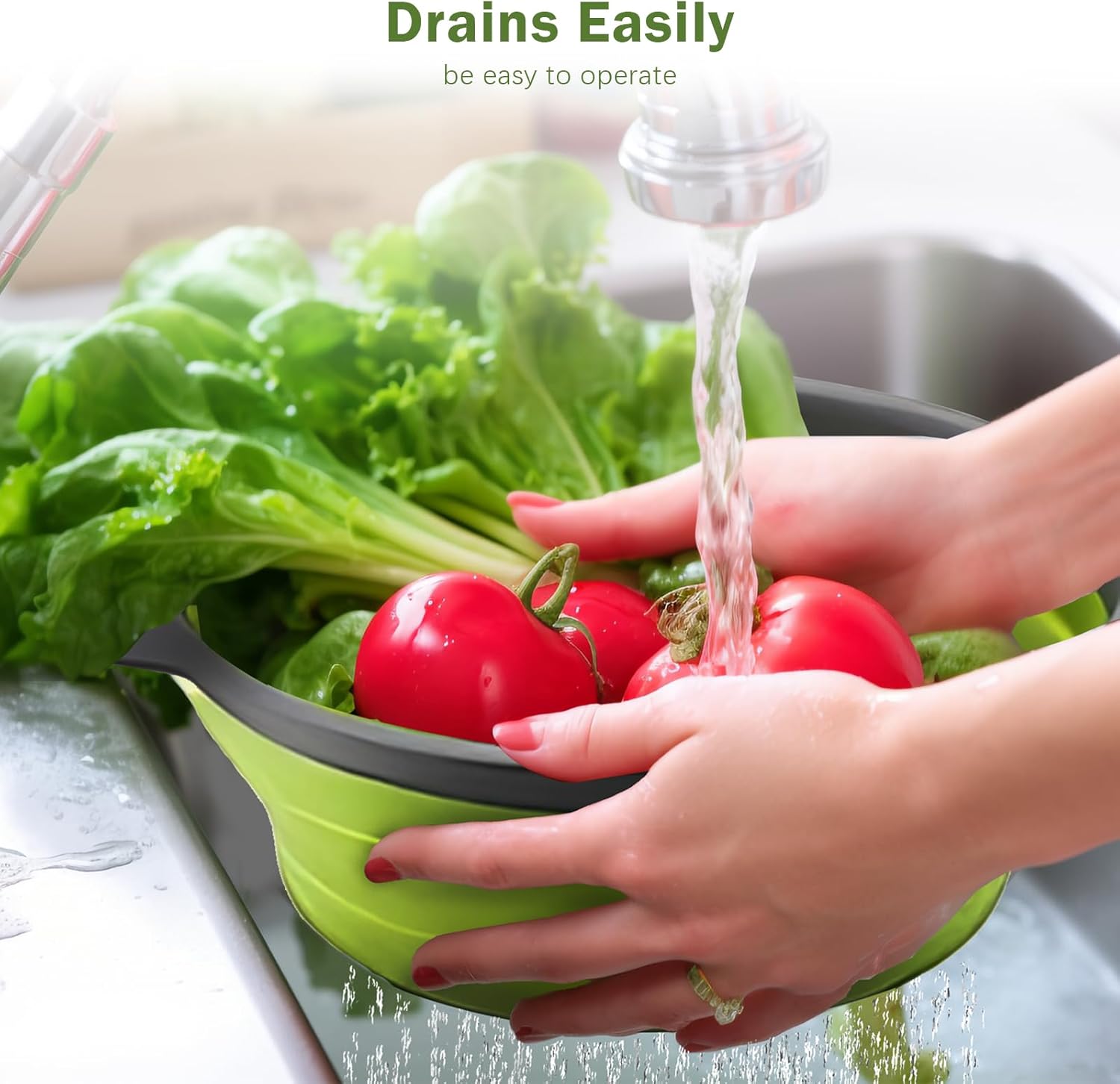 Green Single-Piece Collapsible Silicone Strainer - Multi-Purpose Colander for Pasta Fruits Vegetables Kitchen Travel United States