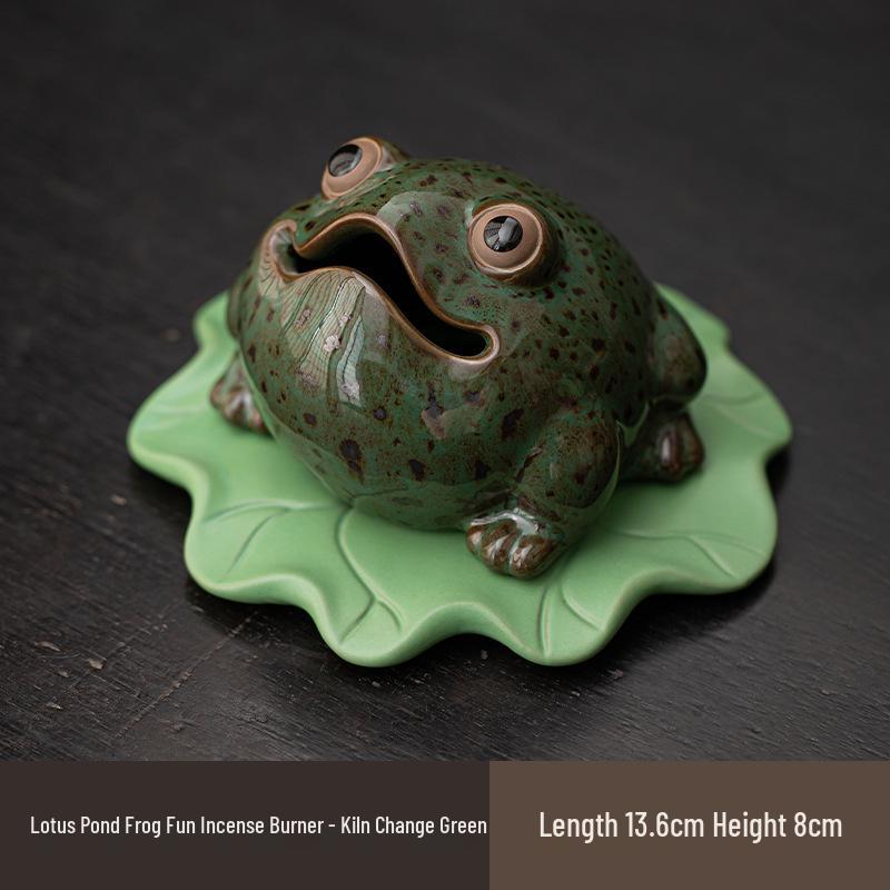 Ding Gua Gua Ceramic Frog Incense Burner - Zen Style Aroma Diffuser Ornament for Home