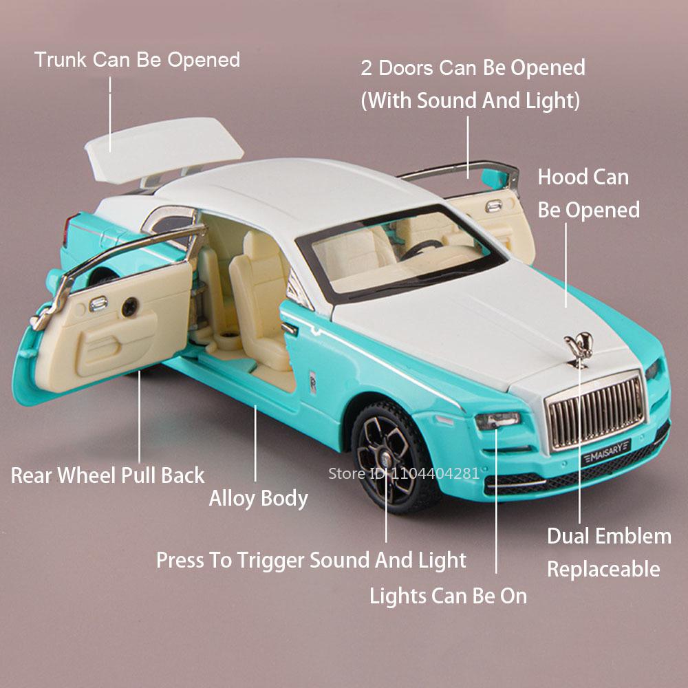 AAZH1 1:32 Rolls Royce Phantom Wraith Spielzeugautos Druckguss-Legierungsmodell mit Sound Licht Rückzieher Türen zu öffnen Autos Geschenk für den Geburtstag eines Freundes