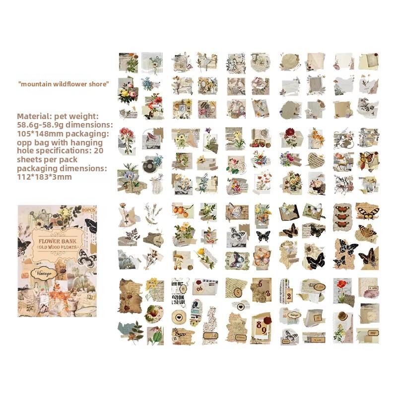 20 Sheets/pack of Old Wooden Floating Stickers, Hand Account Stickers, Waterproof Hand Account Materials, Creative Stickers