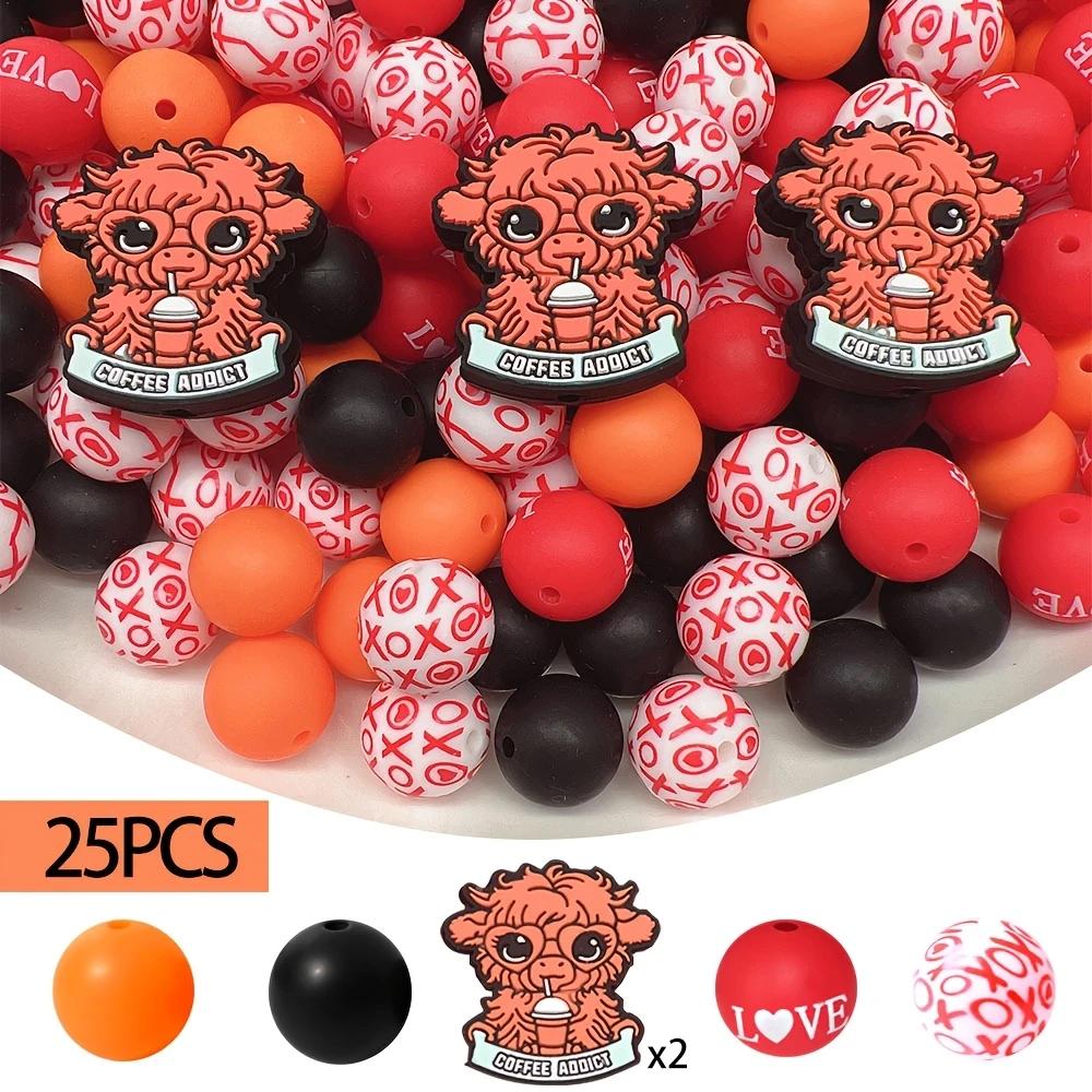 

25/44PCS Animal Flower Silicone Bead Set, perfect for DIY handmade crafts such as keychains, necklaces, bracelets, etc