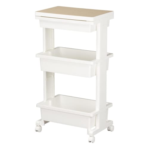 JEJ Astage Lissestyle Table Cart with Drawers, Reversible Top, 3 Tiers, Made in Japan, Assembly Required, White, 45cm Wide x 30cm Deep x 85cm High, wi