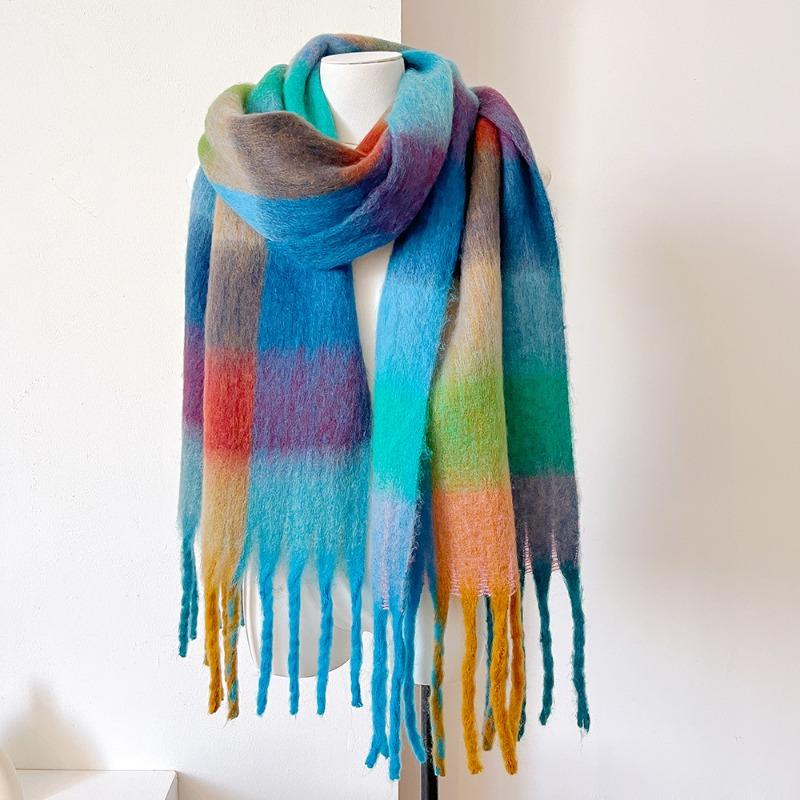 Winter neuer karierter Schal für Paare, warmer, dicker Mohair-Winterschal für Damen