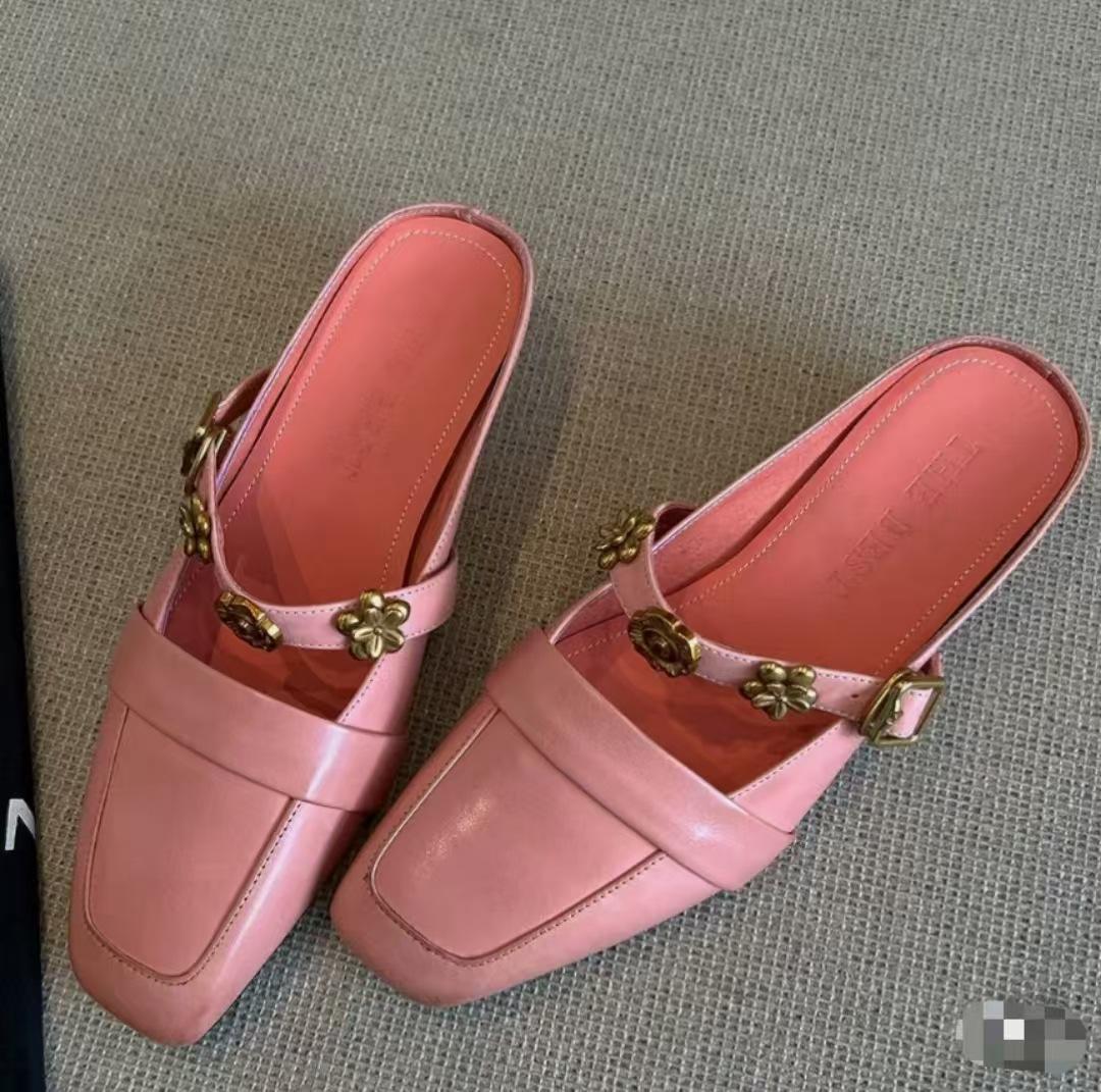 

Мері Джейн 2025 весна комфортне універсальне жіноче взуття Mueller на товстому каблуці темперамент ретро сандалі з квадратною головою на одному ґудзику 40 рожевий