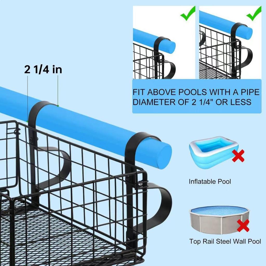 Poolside Basket Toy Holder Folding Storage Wire Mesh Organizer for Towels Drinks Beverages Backyard Beach Toy Outdoor Activities