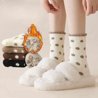 Chaussettes à pois pour femmes automne et hiver, chaussettes mi-mollet, chaussettes longues chaudes épaissies en polaire, chaussettes d'intérieur en polaire pour dormir