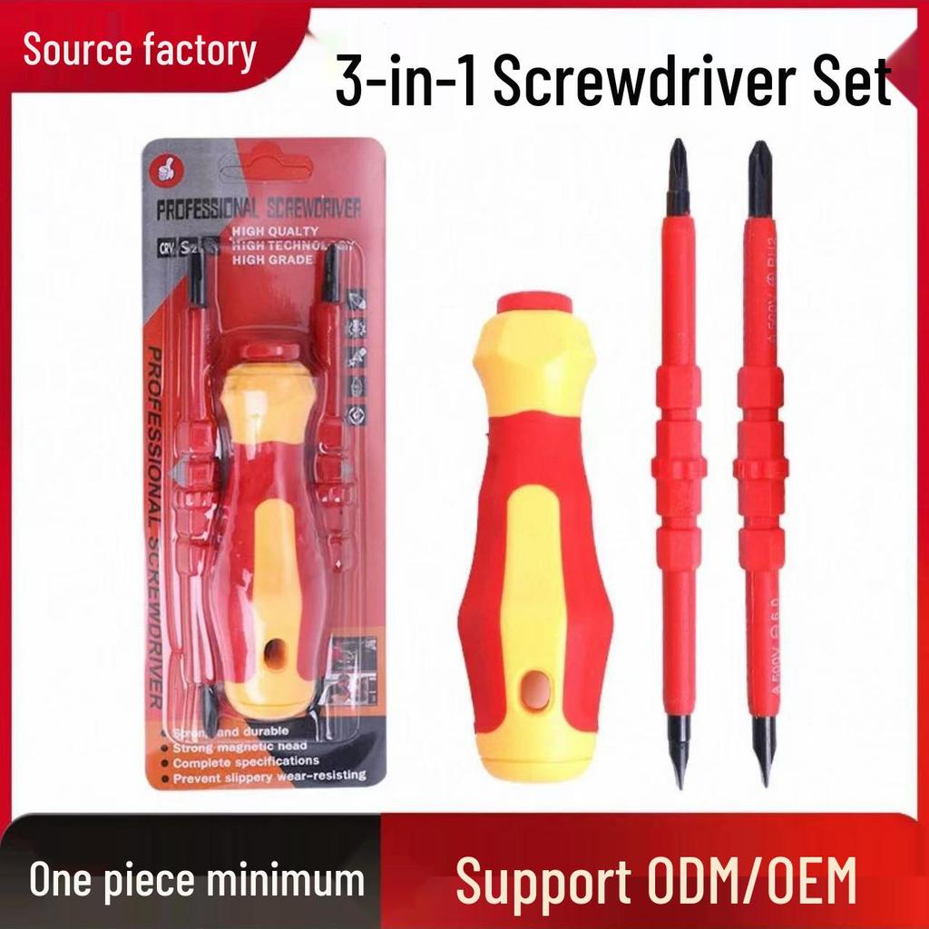 3-in-1 Magnetic Insulated Screwdriver & Drill Set - Dual-Use Flathead & Phillips Repair Tool for Electricians