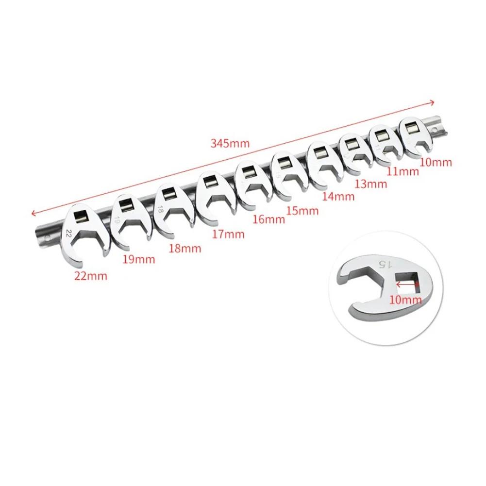 10 Stücke 3/8 Zoll Antrieb Hahnenfußschlüssel 10 Bis 22mm Metric Fuß Maulschlüssel Für Drehmomentschlüssel Schlüsselsatz