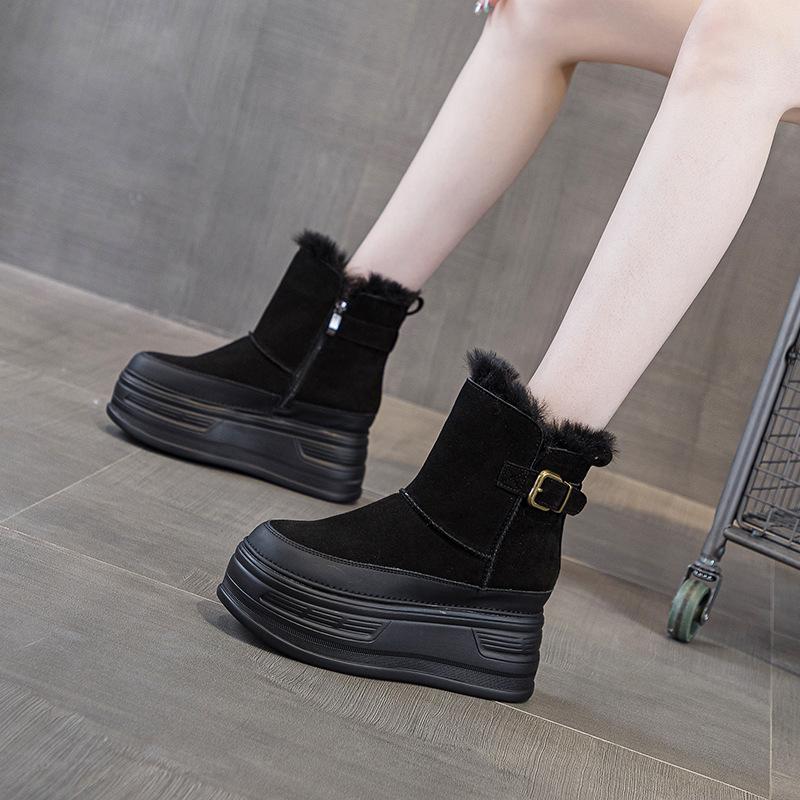 

Winter new velvet platform bread fashion leisure college wind heightened thermal cotton shoes snow boots 40 чорний