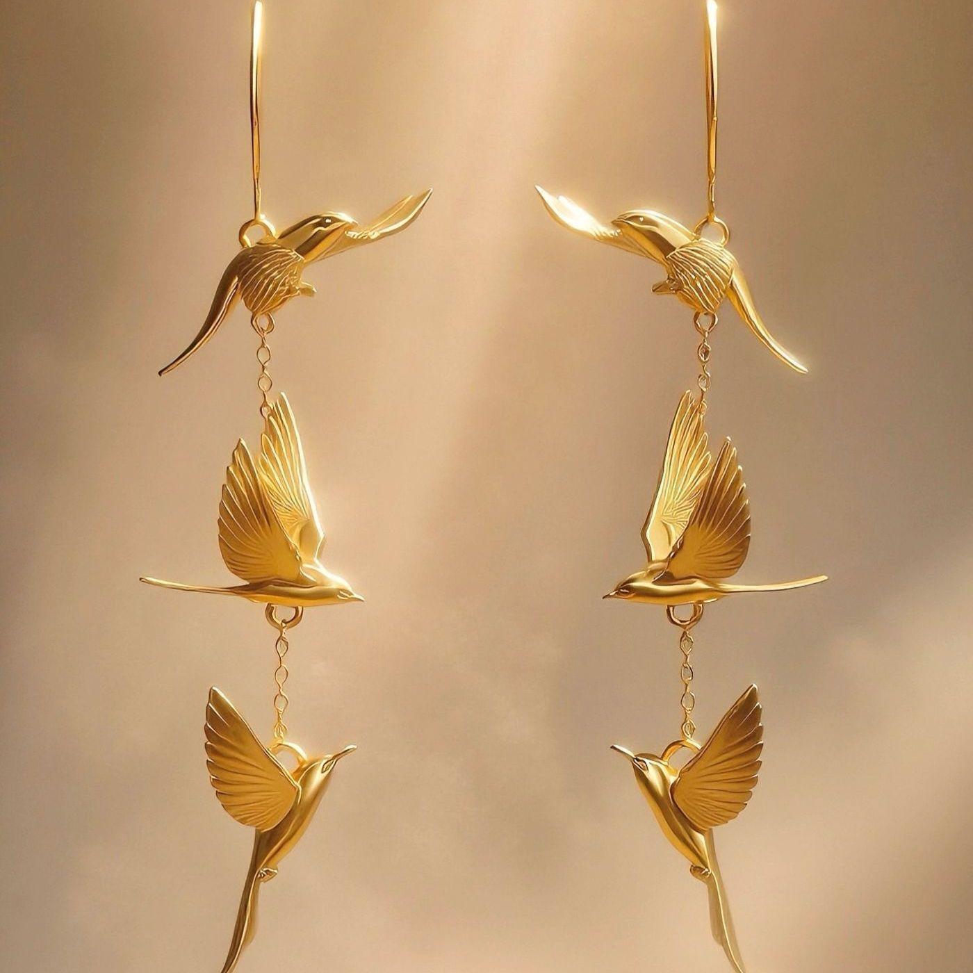 Neue Chinesische Stil Wolken Schwalben Ohrringe Dreischichtig Fliegender Vogel Langer Hänger Quaste Ohrhänger Für Frauen Geburtstag Valentinstag Geschenk 1pair drop earrings(2pcs) gold