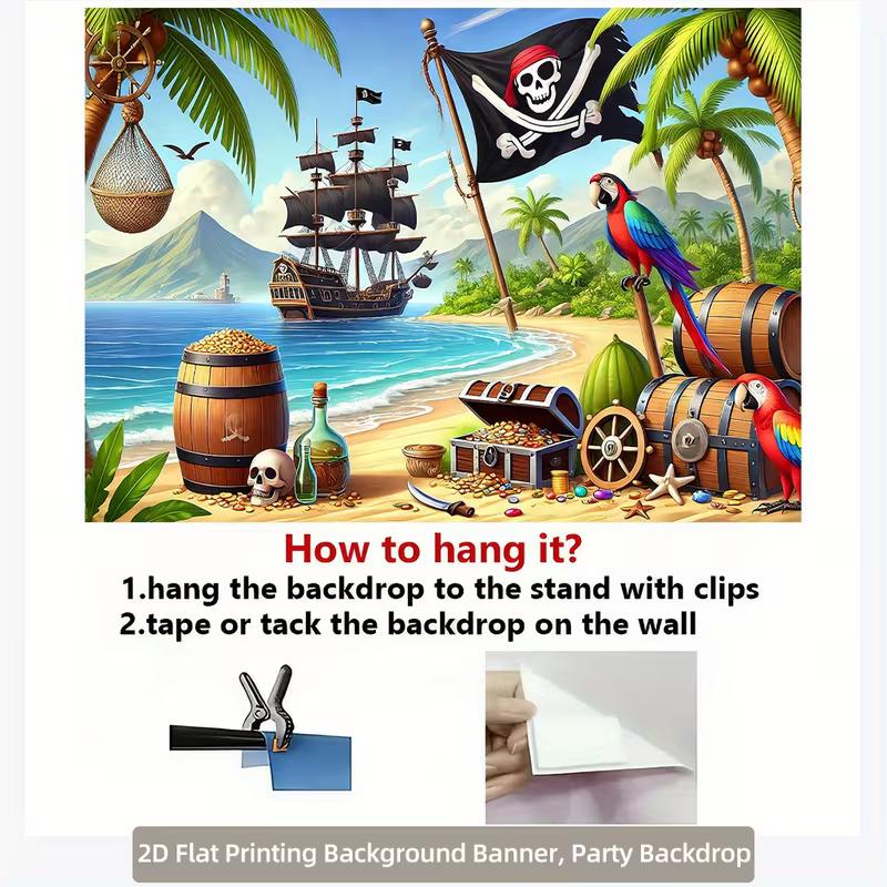 Pirate Treasure Island Tapestry | Tropical Beach Ship & Parrot Decor Background