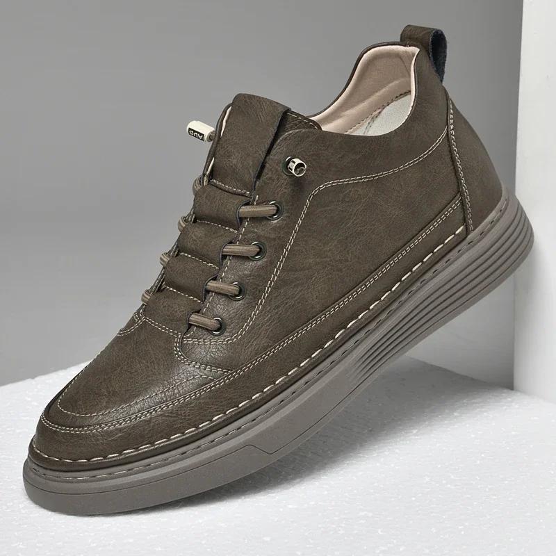 Luxury Brand Elevator Shoes Male Sneakers Leather Fashion Casual Heighten Shoes 6cm Thick-soled Non-slip Cowhide Business Shoes