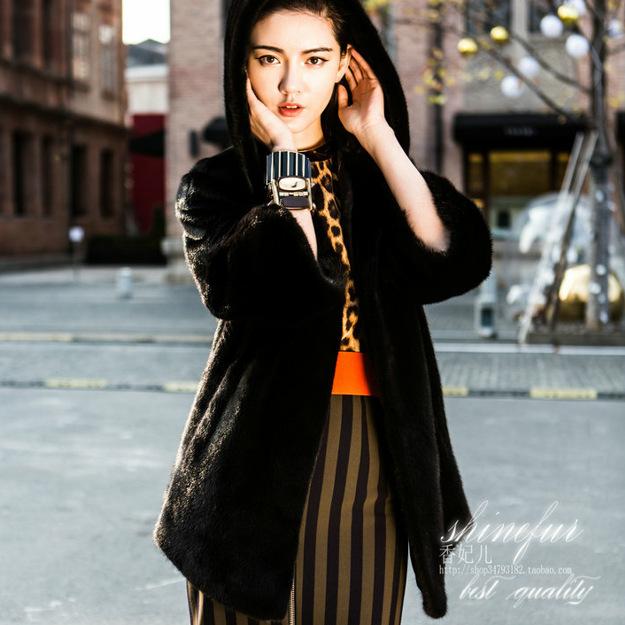 Winter new fur coat women's imitation mink hair medium and long fashion hooded imitation mink coat