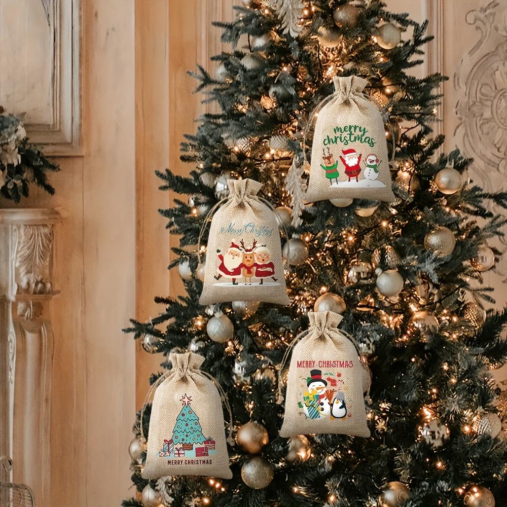 8/24pcs Gift Bags with Drawstrings, Mixed Pattern Linen Christmas Bags for Xmas Holiday New Year Party Favors Supplies