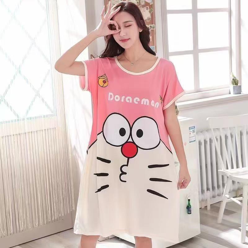 Women's Short Sleeve Cartoon Nightgown - Loose Fit Pajamas for Summer, Spring & Autumn