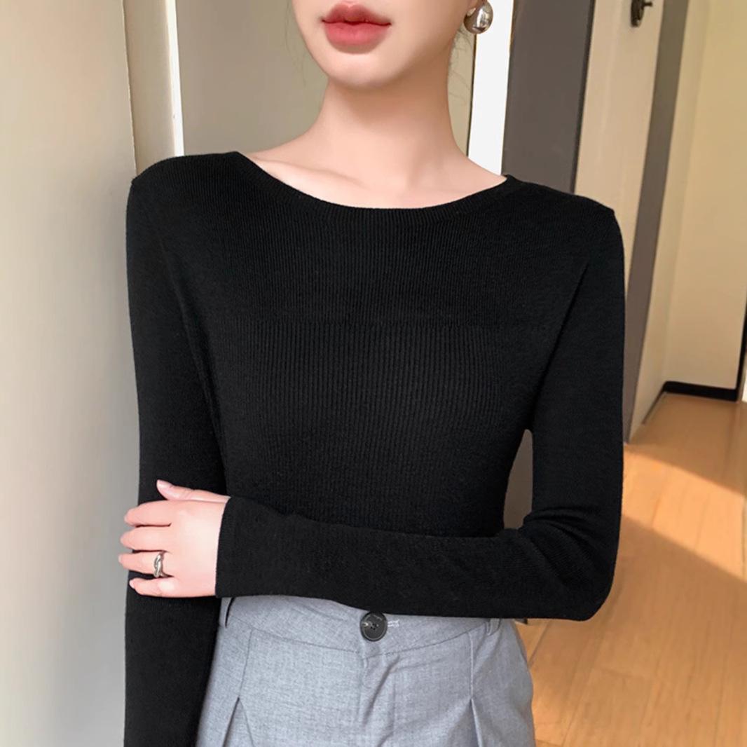 

Spring 2025 French Slim Fit Round Neck Knit Women s Shirt M 95-108 lbs
