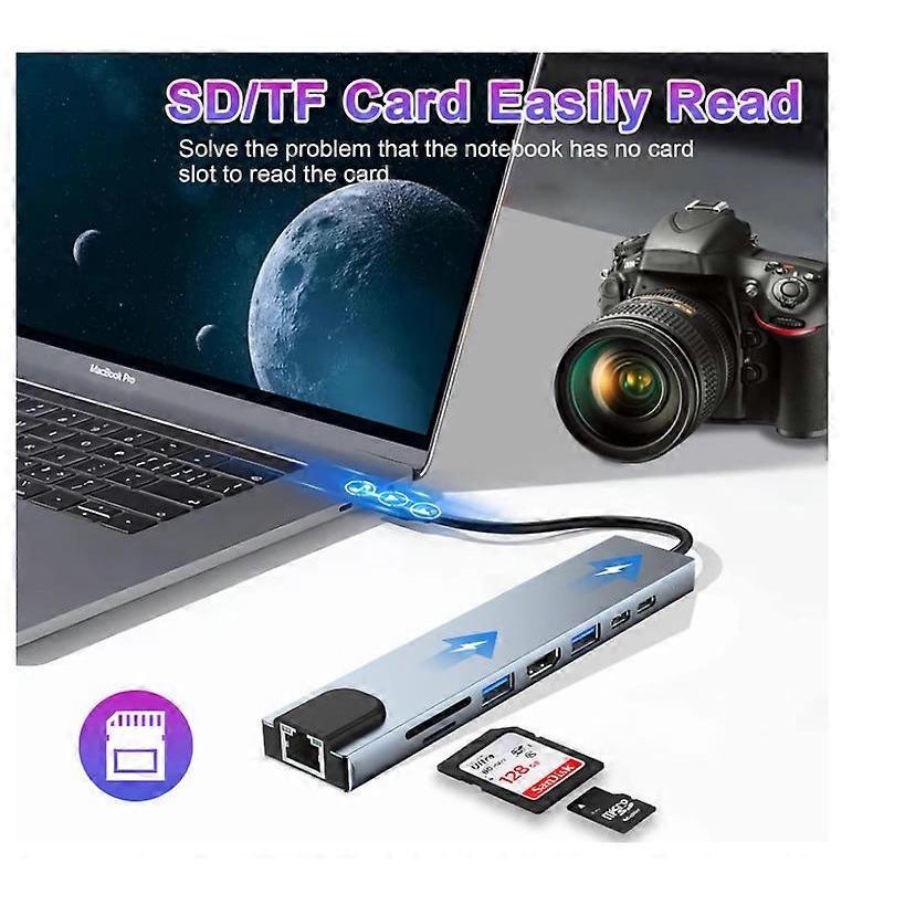 6-in-1 USB-C Hub for MacBook Pro – Type-C 4K HDMI Multiport Adapter with SD Card Reader – Gray