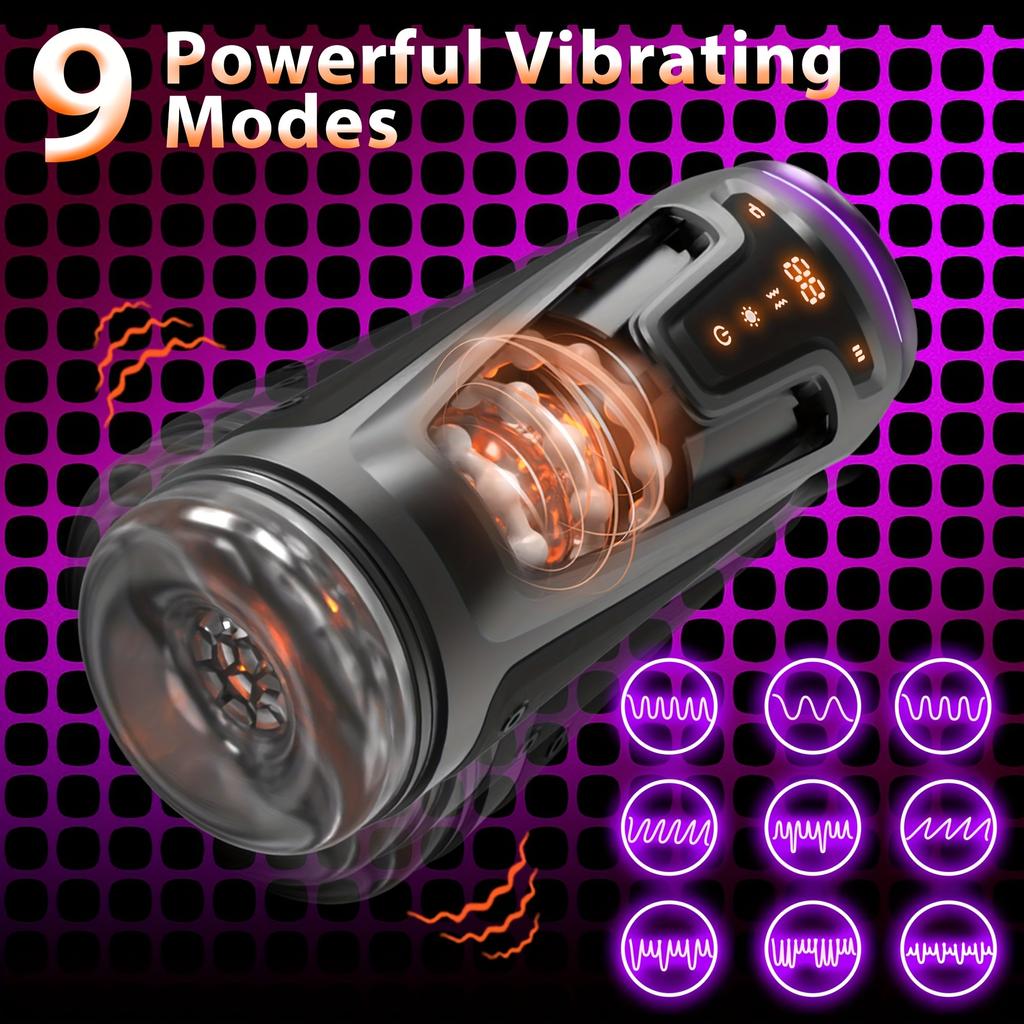 Automatic Heating Sucking Blowjob Masturbator Cup 9 Vibrations with 8 Thrust Modes And 2 Heating Levels 3D Textured Tunnel Sex Toy For Male