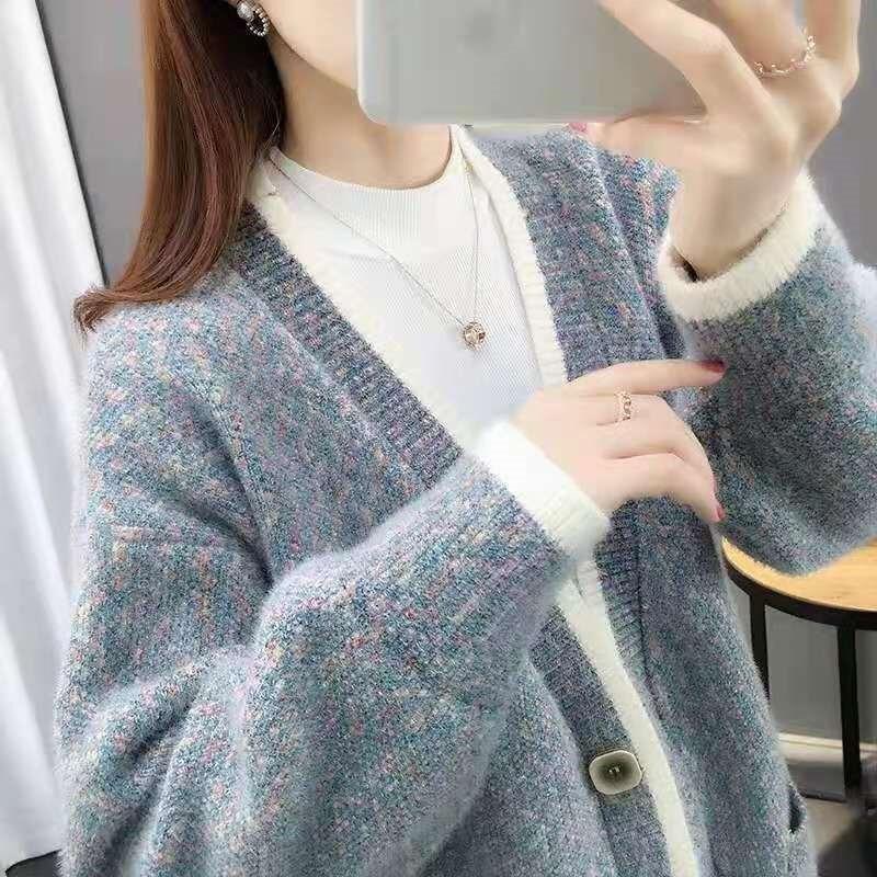 

Женская куртка-свитер из шенилла на весну и осень, толстый свободный и ленивый вязаный кардиган 3XL