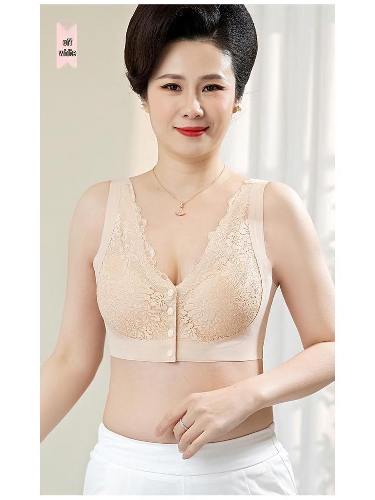 Elderly Women's Front Closure Lace Wireless Seamless Plus Size Bra