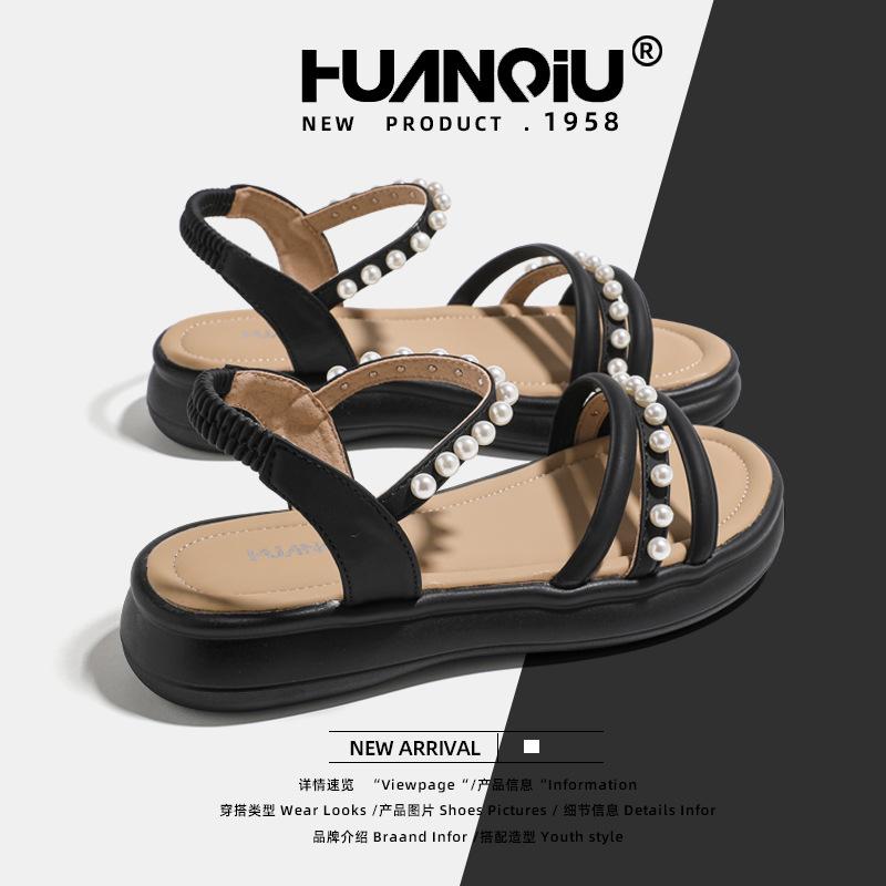 Global casual sandals women's XHQ-GH106 new summer fairy wind word with pearl heightening shoes women