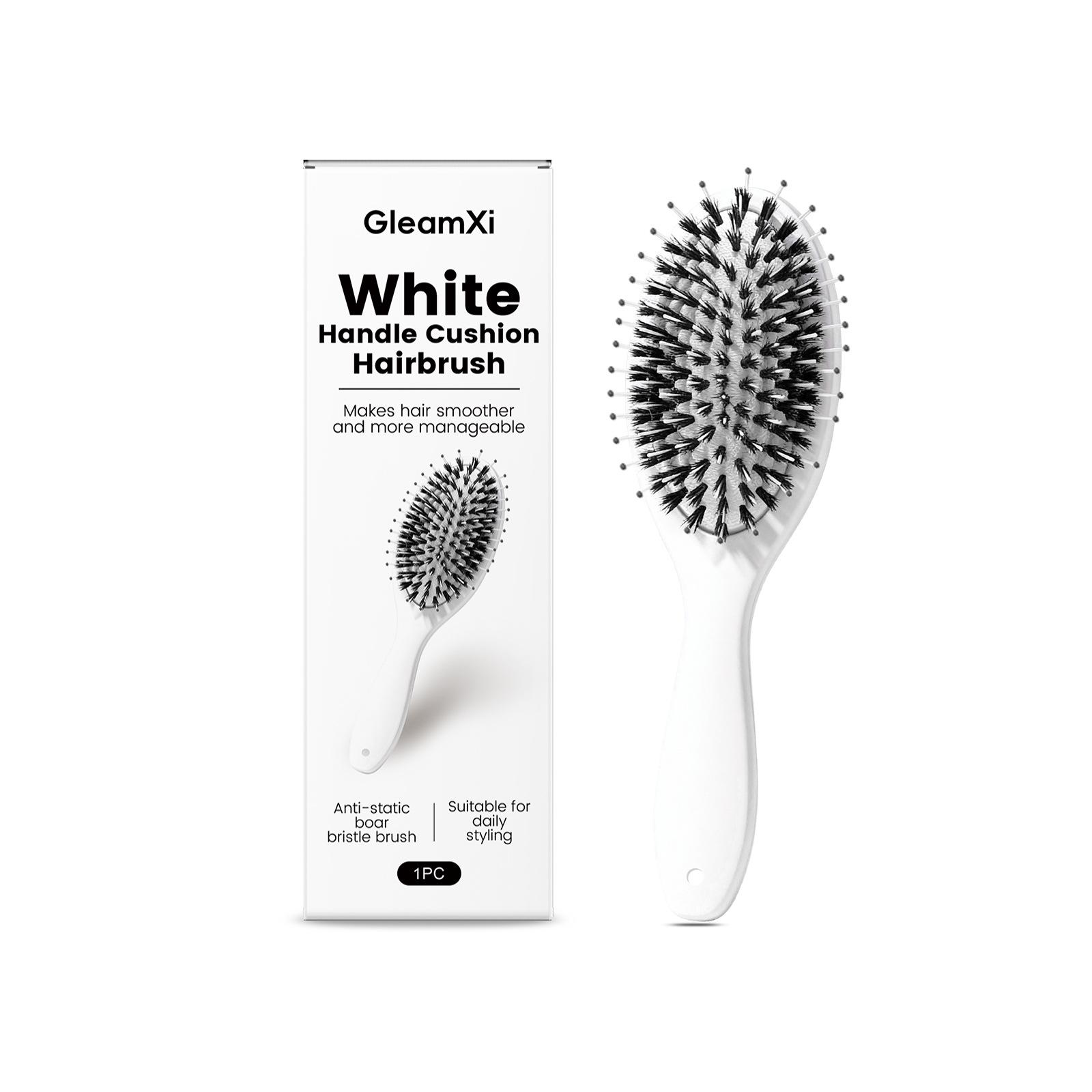 GleamXi White Handle Nylon & Pig Bristle Hair Brush for Scalp Massage & Styling